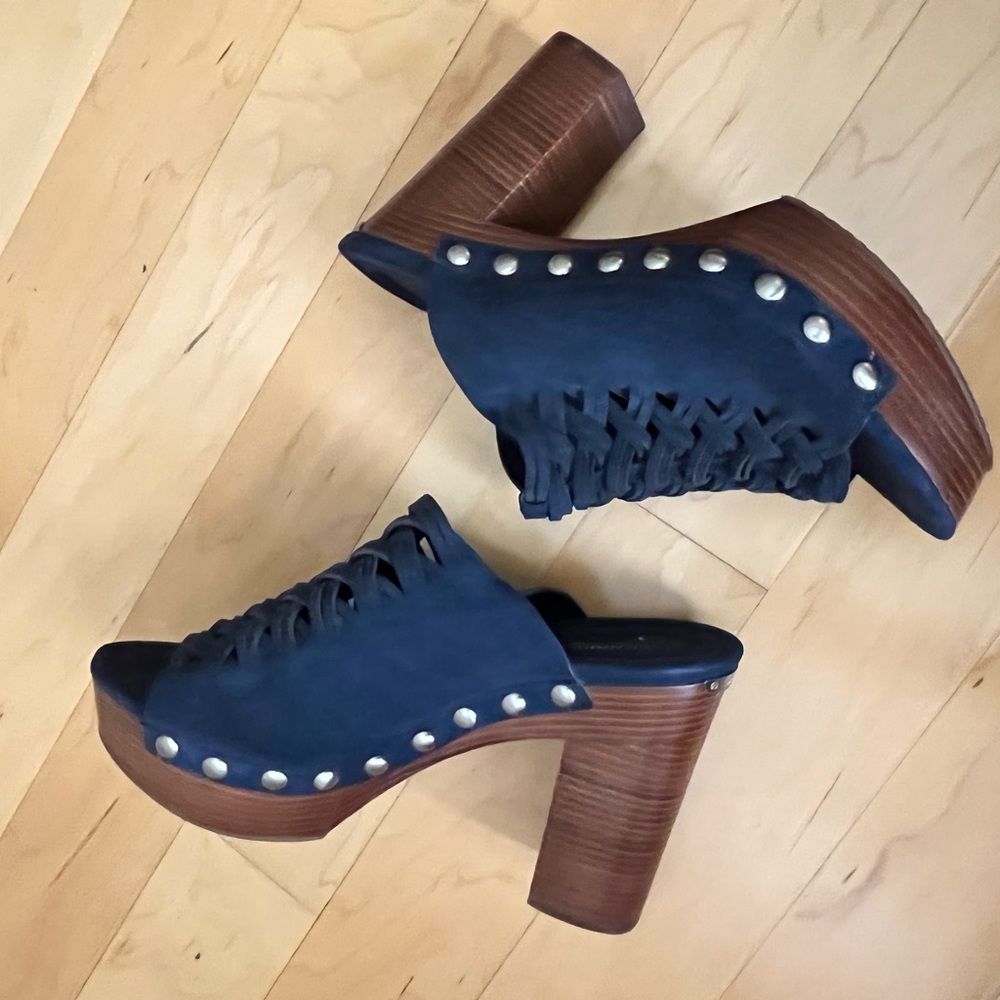 Michael Kors Blue Suede platforms with stud detailing